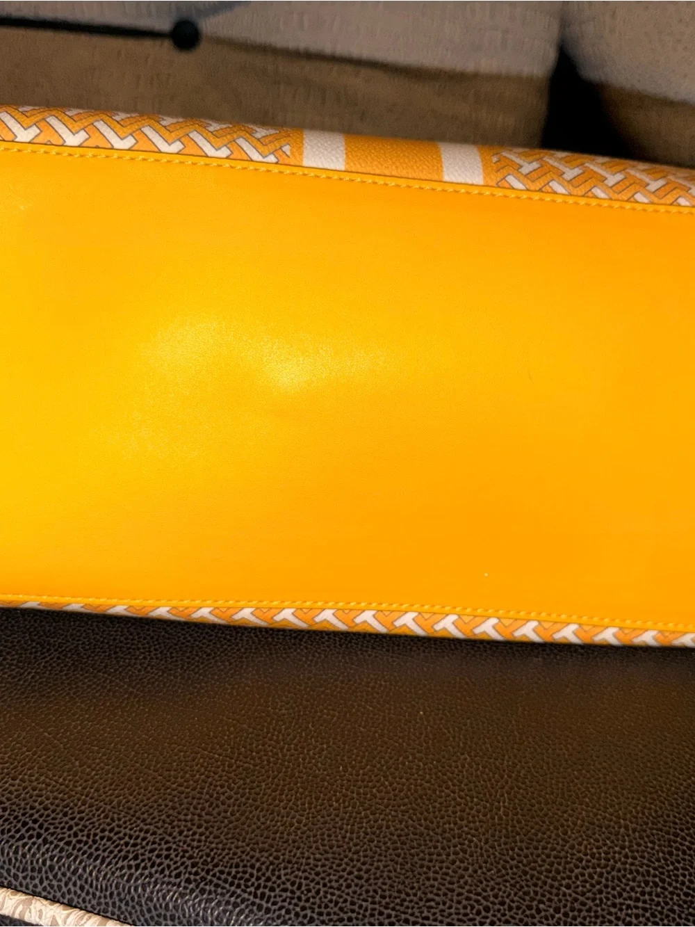 Tory Burch Gemini Link Canvas Tote  Yellow and White Striped
